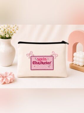 Main Character Energy Canvas Makeup Pouch Cute Cosmetic Bag Gift